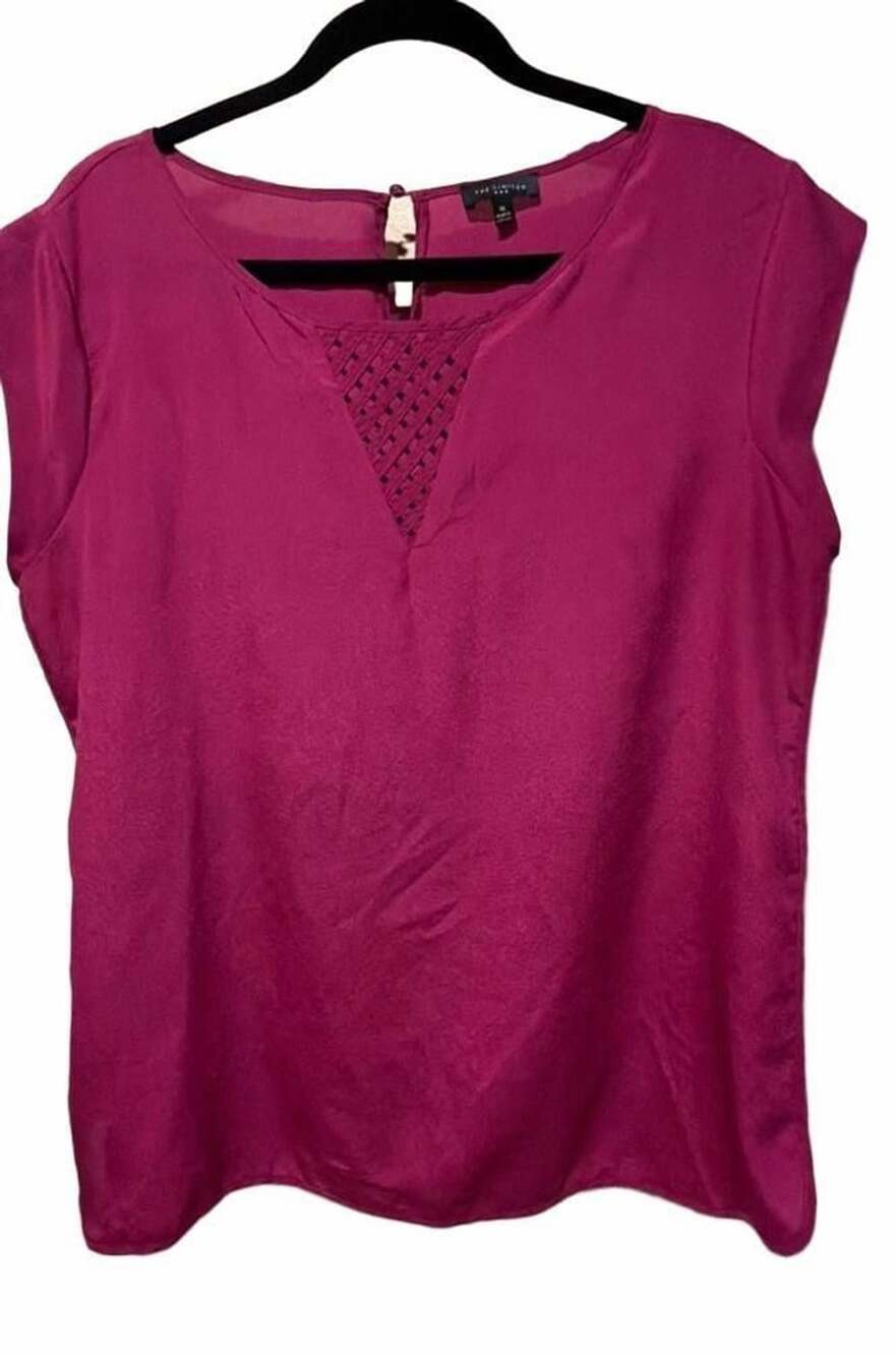 The Limited Magenta Cap Sleeve Top with Lace-Up Detail, Size XL